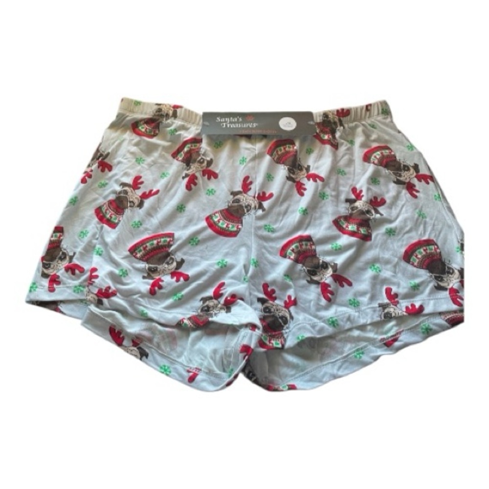 Santa's Treasures Women’s Size L Pug Print Christmas Shorts